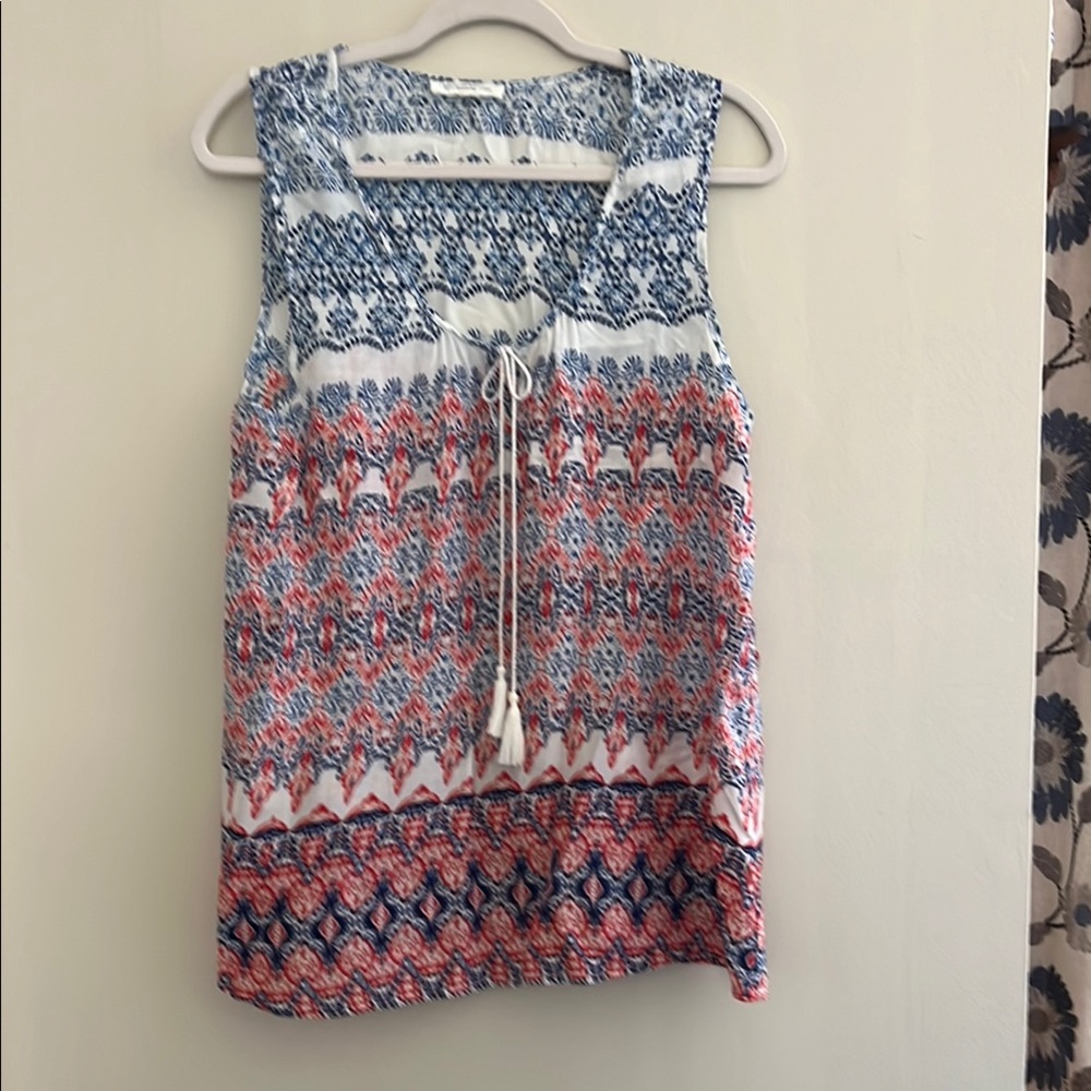 Beachlunchlounge Blue and Red Tie Front Tank Top